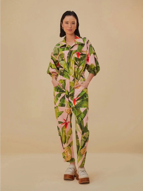 FARM Rio Pants - FARM Rio Pink Banana Leaves Jumpsuit